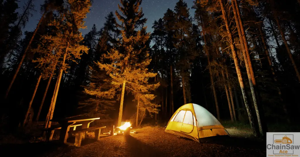 Camping in the woods.